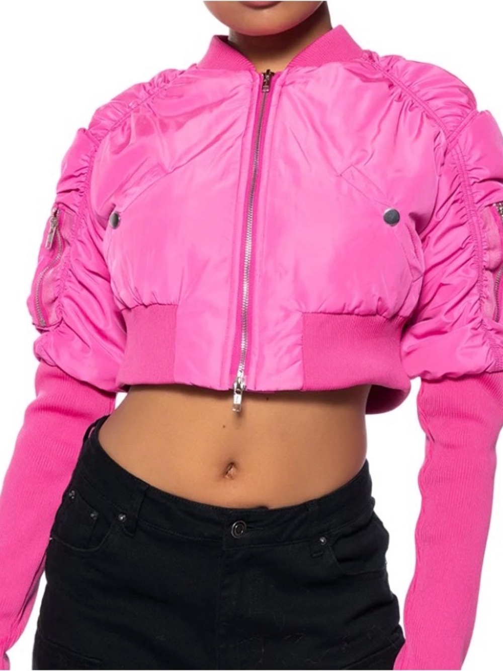 AKIRA Hot Pink Cropped Bomber Jacket